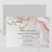 Elegant Blush and Gold Fluid Ink Agate  招待状 (正面/裏面)