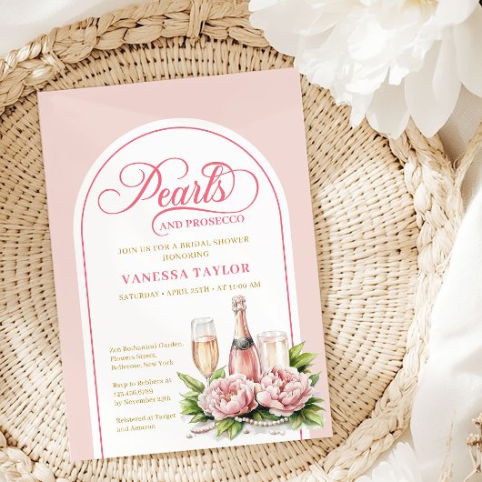 Elegant Blush and Gold Pearls Bridal Shower Card 招待状