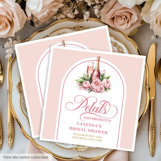 Elegant Blush and Gold Petals and Prosecco Napkins
