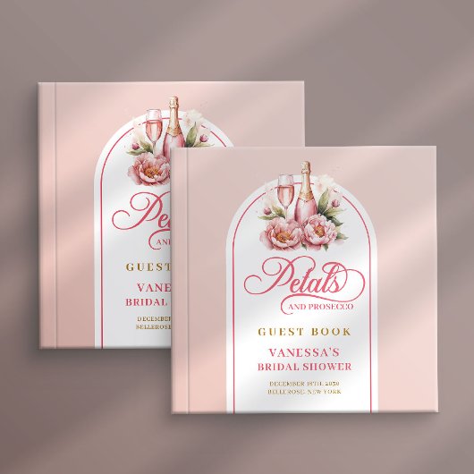 Elegant blush and gold petals prosecco sign book ゲストブック