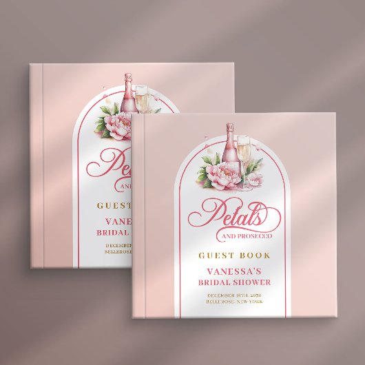 Elegant blush and gold petals prosecco sign book ゲストブック