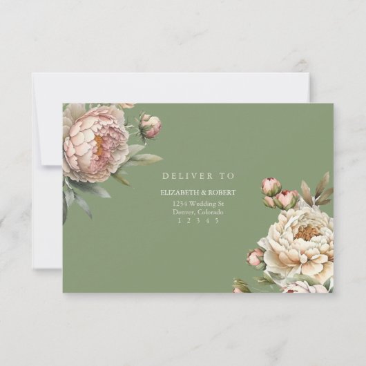 Elegant Blush and Sage Green Peonies RSVP Card (裏面)