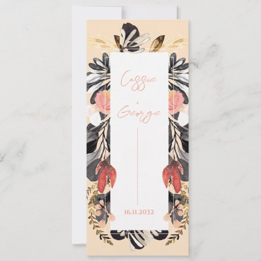 Elegant Blush & Black Floral Wedding Program Card 招待状 (正面)