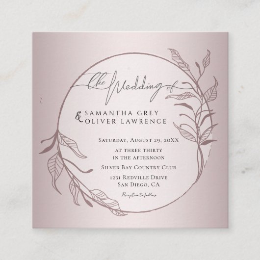 Elegant Blush Botanical Wedding Invitation Card スクエア名刺 (正面)