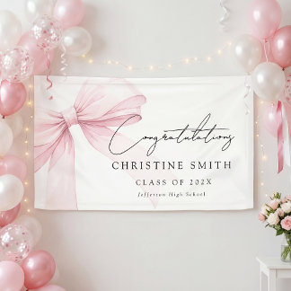Elegant Blush Bow Text Congratulations Banner 横断幕