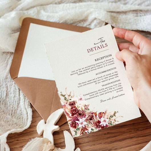 Elegant Blush & Burgundy Wedding Information Card エンクロージャーカード