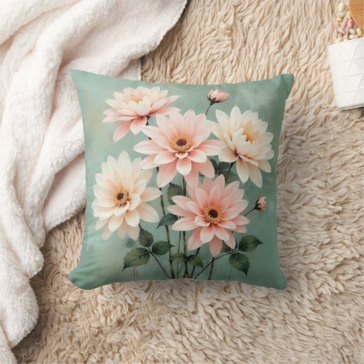 Elegant Blush Chrysanthemum Art クッション (ブランケット)