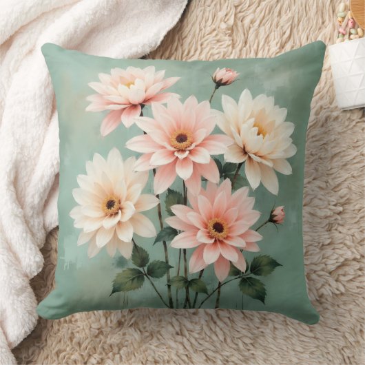 Elegant Blush Chrysanthemum Art クッション (ブランケット)