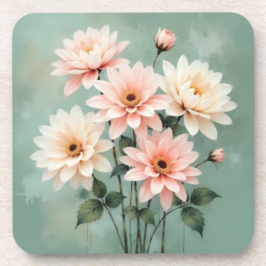 Elegant Blush Chrysanthemum Art コースター (正面)
