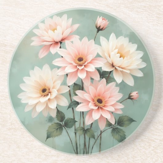 Elegant Blush Chrysanthemum Art コースター (正面)