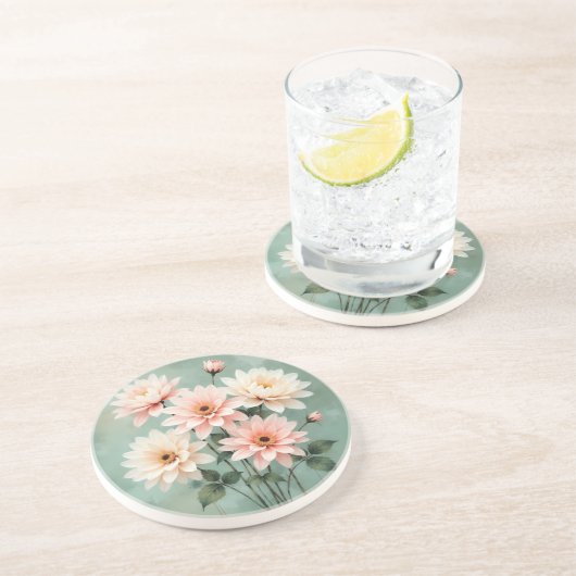 Elegant Blush Chrysanthemum Art コースター (側面)