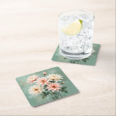 Elegant Blush Chrysanthemum Art スクエアペーパーコースター (インサイチュ)