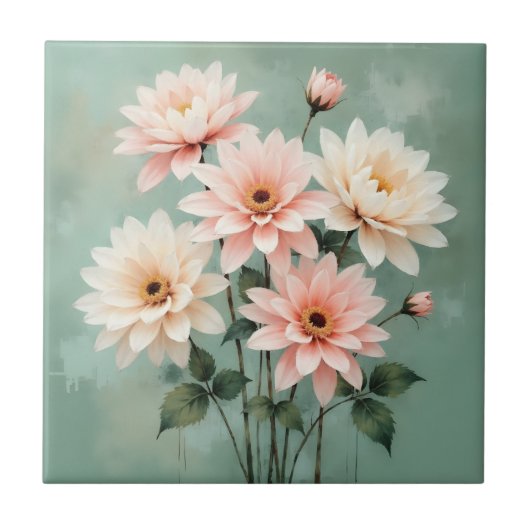 Elegant Blush Chrysanthemum Art タイル (正面)