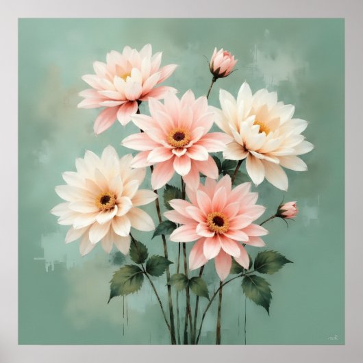 Elegant Blush Chrysanthemum Art ポスター (正面)