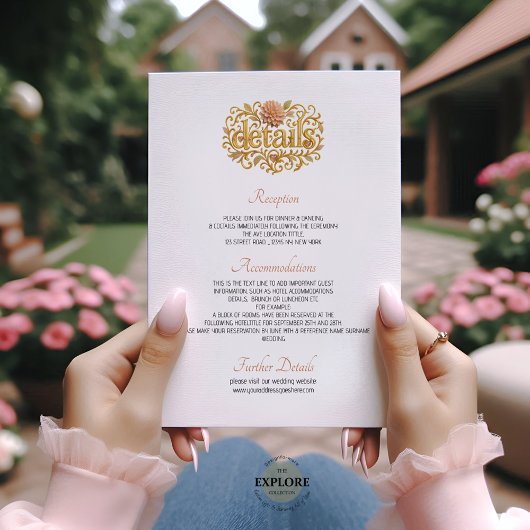 Elegant Blush Dahlias Golden Script Wedding エンクロージャーカード