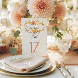 Elegant Blush Dahlias Golden Script Wedding テーブルナンバー