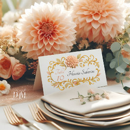 Elegant Blush Dahlias Golden Script Wedding プレイスカード
