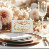 Elegant Blush Dahlias Golden Script Wedding プレイスカード