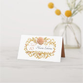 Elegant Blush Dahlias Golden Script Wedding プレイスカード (正面)