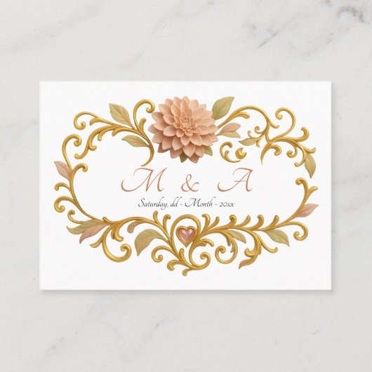 Elegant Blush Dahlias Golden Script Wedding プレイスカード (裏面)