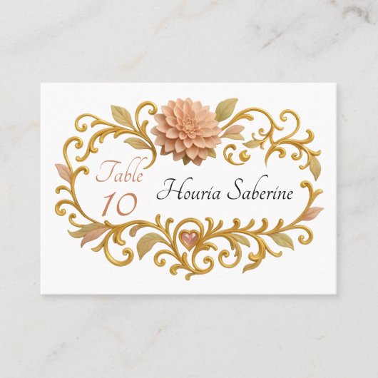 Elegant Blush Dahlias Golden Script Wedding プレイスカード (正面)