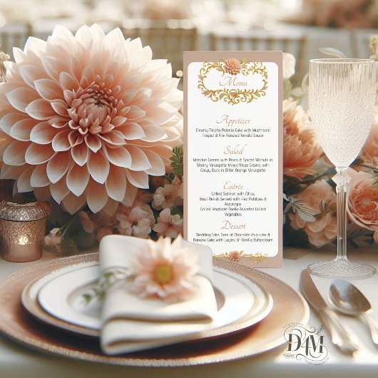 Elegant Blush Dahlias Golden Script Wedding メニュー