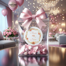 Elegant Blush Dahlias Golden Script Wedding ラウンドシール