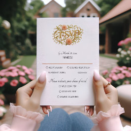 Elegant Blush Dahlias Golden Script Wedding 出欠カード