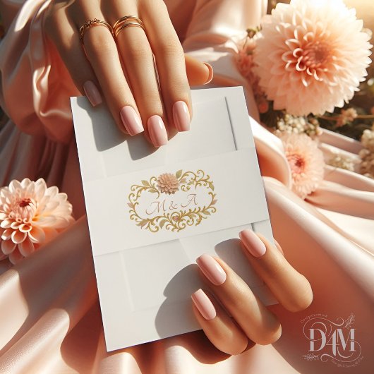 Elegant Blush Dahlias Golden Script Wedding 招待状ベリーバンド