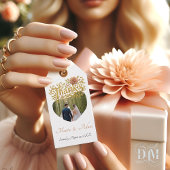 Elegant Blush Dahlias Golden Script Wedding Photo ギフトタグ