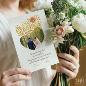 Elegant Blush Dahlias Golden Script Wedding Photo サンキューカード