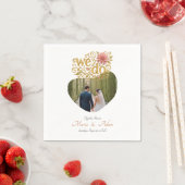 Elegant Blush Dahlias Golden Script Wedding Photo スタンダードカクテルナプキン (インサイチュ)