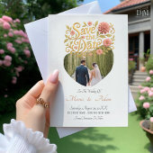 Elegant Blush Dahlias Golden Script Wedding Photo セーブザデート