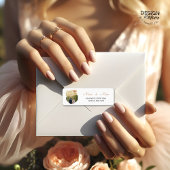 Elegant Blush Dahlias Golden Script Wedding Photo ラベル