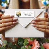 Elegant Blush Dahlias Golden Script Wedding Photo ラベル