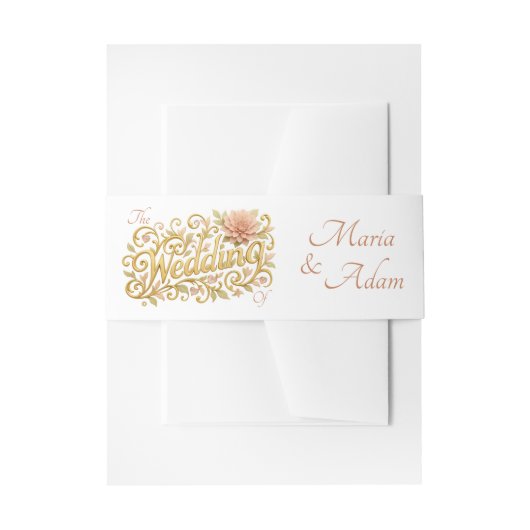 Elegant Blush Dahlias Golden Script Wedding Photo 招待状ベリーバンド (正面例)