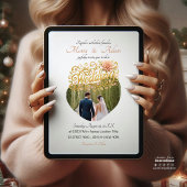 Elegant Blush Dahlias Golden Script Wedding Photo 招待状