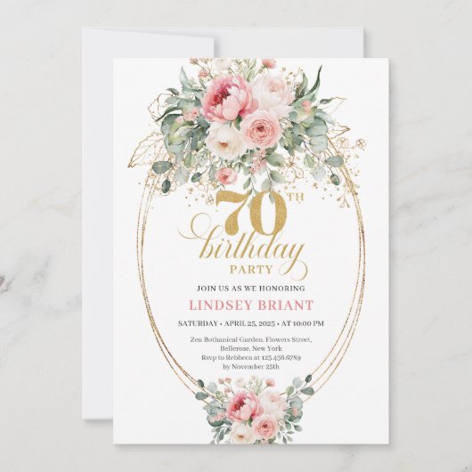 Elegant Blush Digital 70th Birthday Invitation 招待状 (正面)