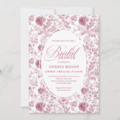 Elegant Blush Dusty Rose Toile Bridal Shower Invit 招待状 (正面)