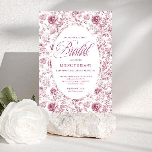 Elegant Blush Dusty Rose Toile Bridal Shower Invit 招待状