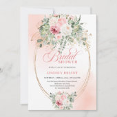 Elegant Blush Eucalyptus Bridal Shower Gold Invite 招待状 (正面)