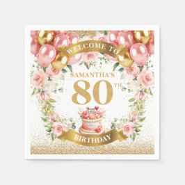 Elegant Blush Floral 80th Birthday Party Napkins スタンダードカクテルナプキン