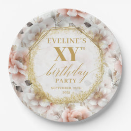 Elegant Blush Floral Birthday Party Paper Plates ペーパープレート