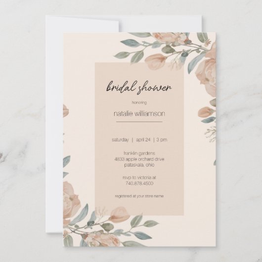 Elegant Blush Floral Bridal Shower  招待状 (正面)