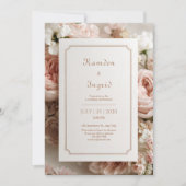 Elegant Blush Floral Bronze Ticket Frame Wedding 招待状 (正面)