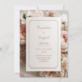 Elegant Blush Floral Bronze Ticket Frame Wedding 招待状