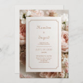 Elegant Blush Floral Bronze Ticket Frame Wedding 招待状 (正面/裏面)