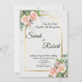 Elegant Blush Floral Gold Arch Wedding Invitation 招待状 (正面)