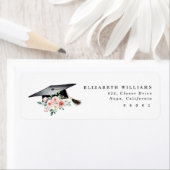 Elegant Blush Floral Graduation Hat Address Label ラベル (インサイチュ)