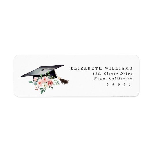 Elegant Blush Floral Graduation Hat Address Label ラベル (正面)